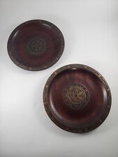 Qty 2 Matching Poland Carved Wood Plates 8-3/4