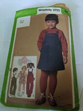 1980 Vintage SIMPLICITY Pattern 9722 Child's Overalls Jumper Size 3 UNCUT picture