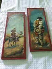 Solitario Ranchero mexican folk art painting/ signed RR Pereda/ lot of two picture