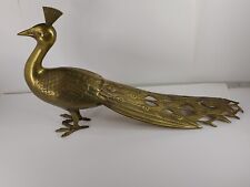 Vintage 70’s Brass Peacock Figurine Statue 22 Inches picture