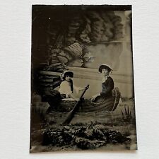 Antique Studio Tintype Photograph Beautiful Woman & Girl Row Boat ID Jones picture