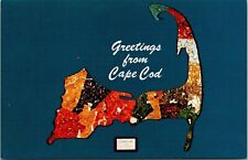 Greetings Cape Co Massachusetts MA Mosaic Map Sandwich Glass Museum Postcard VTG picture