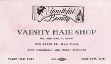 VARSITY HAIR SHOP-MADISON WISCONSIN-672 STATE STREET-BUSINESS CARD-C.1930'S picture