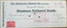 Marysville, MT 1899 Bank Check, Montana Mining Company with Revenue Stamp picture