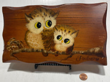 Vintage Wooden Hand Painted Plaque Owl 9.75 in Tall Wall Décor Signed picture