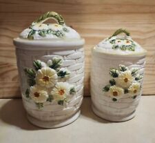 Vintage Daisy Ceramic 2 Canisters Lot Made in Japan NICE SHAPE picture