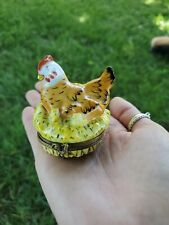 Peint Main limoges france hinged trinket box Chicken With Chicks picture