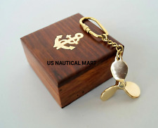 Set Of 22 Pieces Solid Brass Propeller Fan Key Chain With 14 Anchor Wooden Box picture
