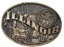 Illinois State Seal Solid Brass Award Design 1st Edition 80s Belt Buckle Vintage picture