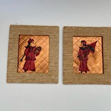 Mid Century Modern Wanda Irwin Tooled Copper Chinese Woman & Man Wall Hangings picture