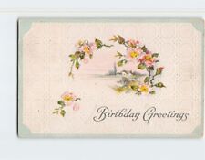 Postcard Birthday Greetings with Flowers Embossed Art Print picture