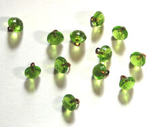 VINTAGE TINY APPLE GREEN FACETED GLASS DOLL BUTTON BUTTONS BEADS • 7mm  picture