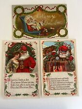 c. 1914 SANTA CHRISTMAS  embossed postcard LOT of 3 antique vintage color UNUSED picture