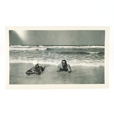 Daytona Beach Bathers Photo 1950s Florida Swimming Couple with Light Leak C3347 picture
