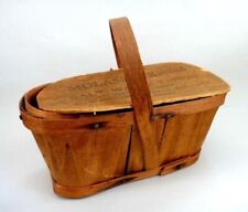 antique EARLY WOOD BINGHAMTON CANDY SALT WATER TAFFIES MOLASSES KISSES BASKET ny picture