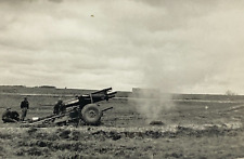Real Photo Military Artillery Soldier Firing Off Large Cannon Action WWII? Army picture