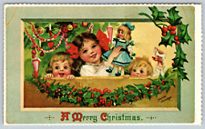 c1960s Merry Christmas Mistletoe Children Toys Vintage Postcard picture