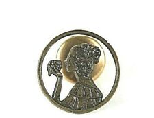 Vintage Circle Lapel Hat Pin Tie Tac With Lady Smelling Flowers Pinback picture