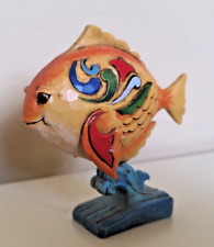 Vintage Jim Shore Folk Art Fish Figurine On Pedestal Heartwood Creek picture