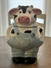 VTG Savoy Housewares Cow in Overalls Ceramic Cookie Jar wIth Lid Collectible picture