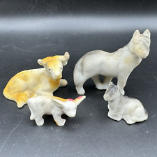 (4) Vtg Airbrushed BISQUE Miniature Farm Animal Mother Baby COW AND HORSE Japan picture
