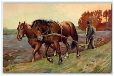 c1910's Horses Farmer Farming Field Embossed Unposted Antique Postcard picture