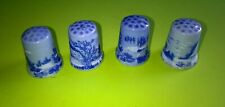 Set of 4 Blue Porcelain Thimbles, Currier & Ives Winter Homestead Scenes picture