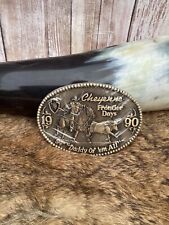 Vintage 1990 Cheyenne Frontier Days Brass Belt Buckle Ltd Edition #599 94th Year picture