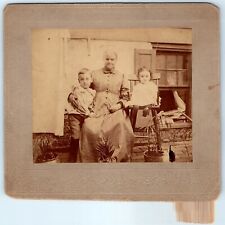 c1890s Grandmother w/ Grandchildren Cabinet Card Still Life Photo Outdoors 2H picture