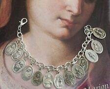New OOAK 13 Female Catholic Saints Medals Silverplate Bracelet Size 8-8.25 inch picture
