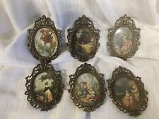 Lot 6 VTG Italian Ornate Brass Metal Oval Frames Picture Square Small Set Glass picture