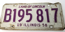 Illinois 1956 License Plate Purple White 7 Digits picture
