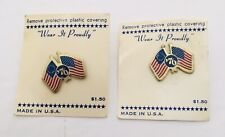 Vtg Patriotic (Lot of 2) TWO FLAGS PINBACK PIN 1976 BICENTENNIAL BUTTON JULY 4TH picture