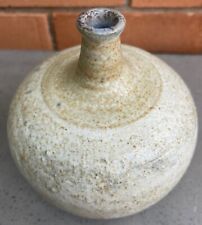Vintage 1970s Rounded Studio Pottery Beige Spout Vase Modern Signed John Deyoe picture