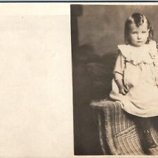ID'd c1910s Little GIrl RPPC Wicker Chair Real Photo Postcard - Tracy Holmes A78 picture
