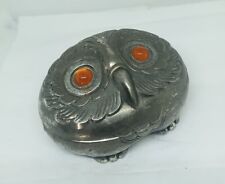 Vtg. Uniq Japan27 Silver Metal Jeweled Eyes Owl Trinket Box.P. Pat 34257 1970s picture