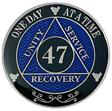 AA 47 Year Coin Blue, Silver Color Plated Medallion, Alcoholics Anonymous Coin picture