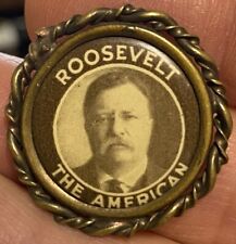 1912 Teddy Roosevelt President Progressive Bull Moose 7/8” Pin In Brass Frame picture