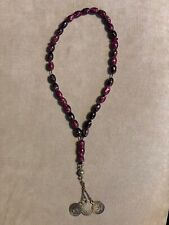 Syrian Islamic Prayer Beads 33 Tasbih Oval Bordeaux Burgundy with Metal Tassels picture