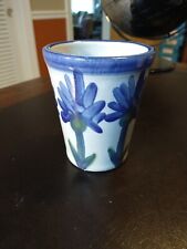 RARE Vintage Louisville Stoneware Mug Cup Blue Bachelor Button Flowers 4” VGC picture