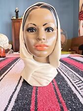 Vintage 60s Marwal Chalkware Bust Muslim Woman with Hijab Middle East Figurine picture