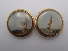 pair of buttons, miniature marine painting under glass, very rare picture