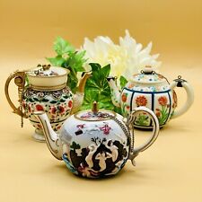 NINI Miniature Teapots 3-1/2” Tall Hand Painted Vintage w/Boxes SET OF 3 * picture
