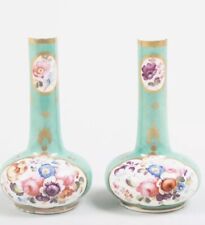Exquisite Pair Of English Porcelain Green Ground Small Gourd Form Bottle Vases picture