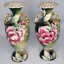 Victorian Hand Painted Porcelain Floral Vase Pair  picture