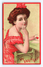 Vintage Old Postcard Valentine girl Red Sealed Envelope Newton IL 1910 Cancel picture