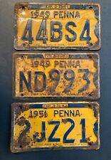 3 VINTAGE PENNSYLVANIA LICENSE PLATES 1949 & 1951 ~ With Notes of Provenance picture