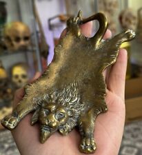 Antique Brass Bronze Lion Skin Rug Ashtray Trinket Tray England Paperweight picture