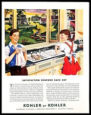 1947 Kohler Kitchen Plumbing Vintage PRINT AD Children Sink Dishes Backyard 40s picture