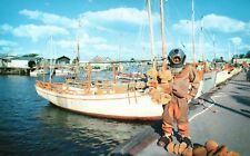Postcard FL Tarpon Springs Sponge Diver & Sponge Boats Chrome Vintage PC G4360 picture